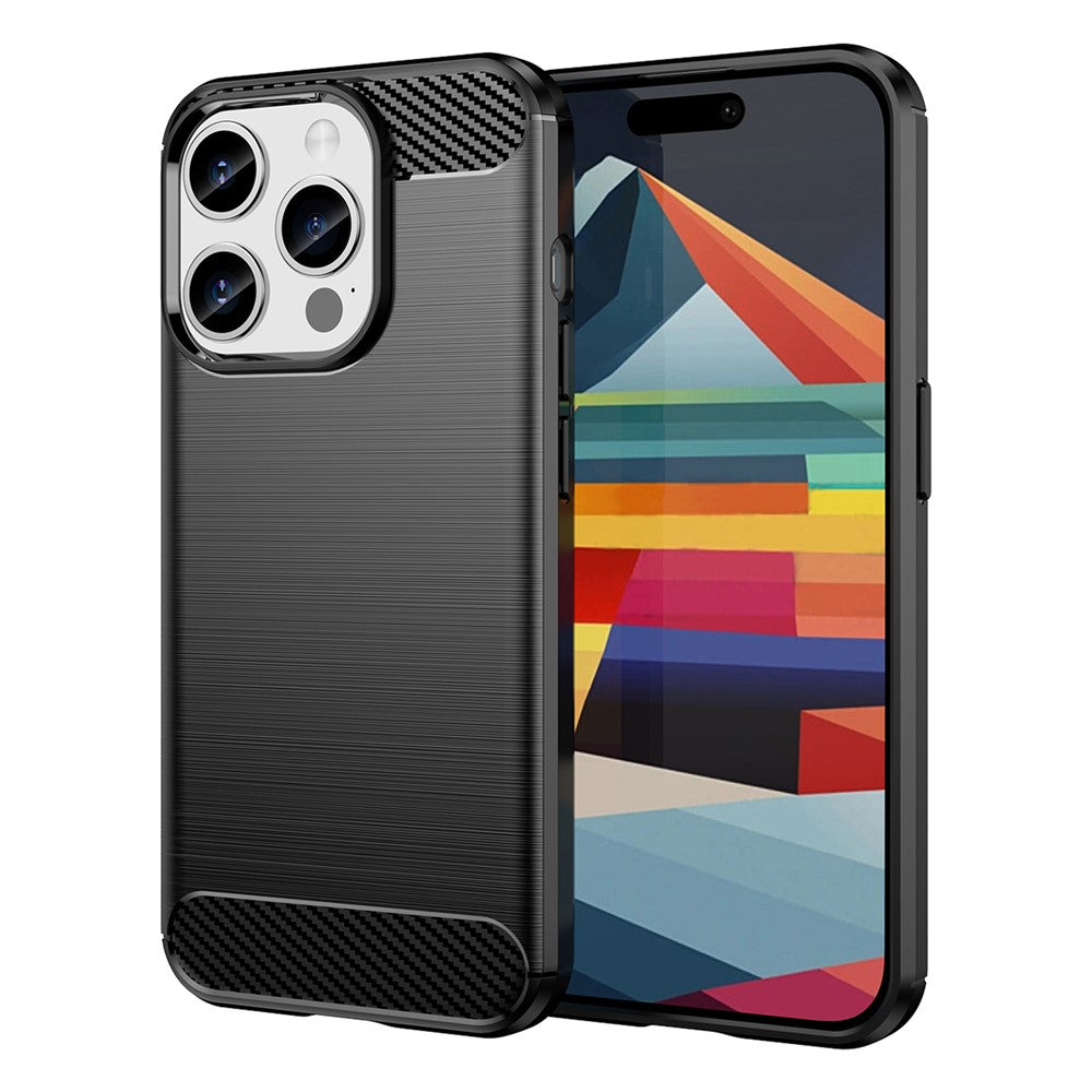Carbon Fiber Texture Phone Case for iPhone 15 Pro Max, Brushed Anti-scratch TPU Cover