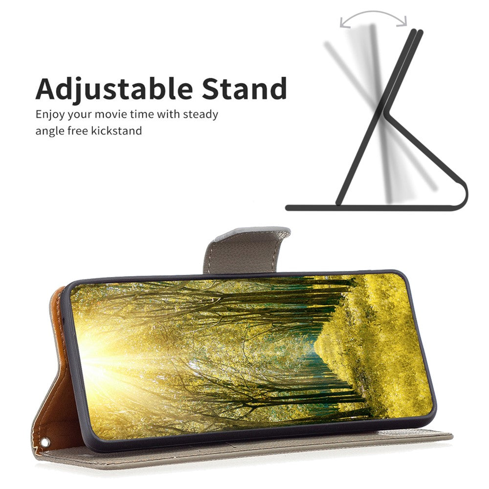 Till iPhone 15 Plus Plånboksfodral med handledsrem Litchi-texturerat läderfodral med ställfunktion