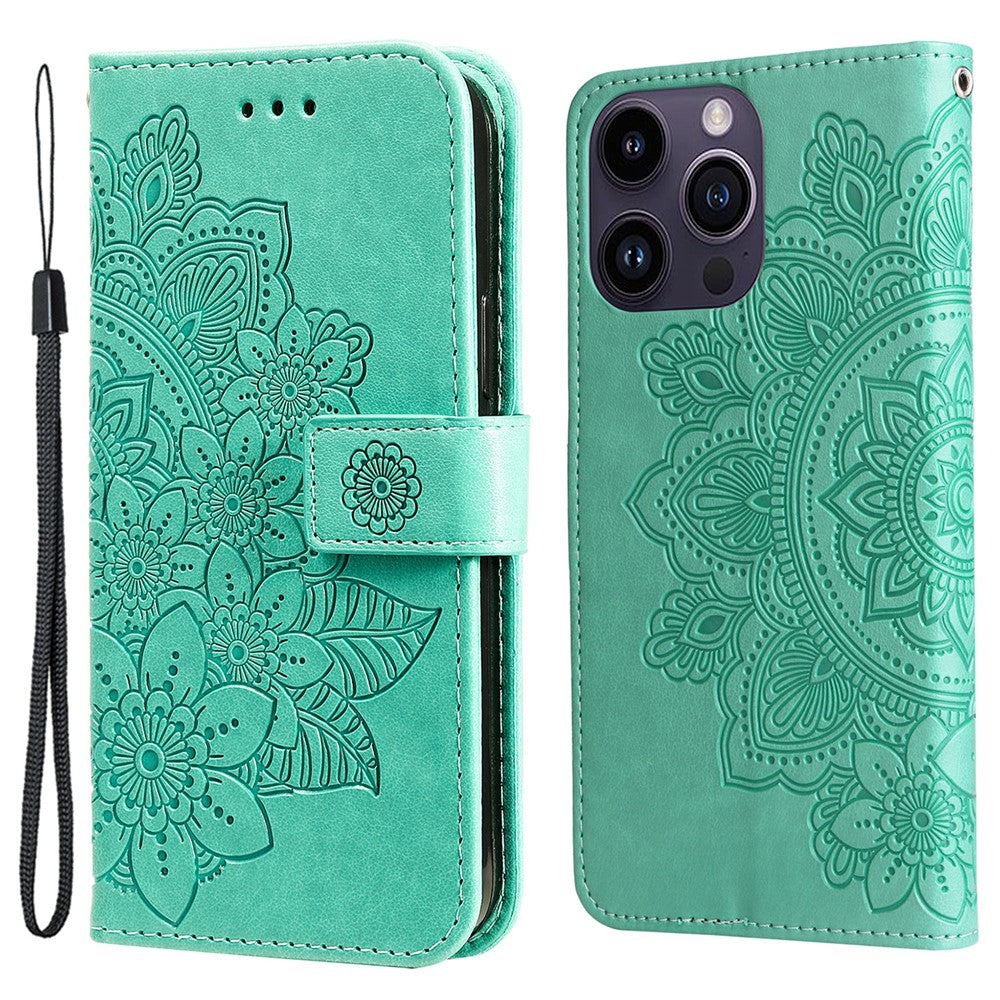 For iPhone 15 Pro Max Case Floral Pattern PU Leather Wallet Stand Phone Cover