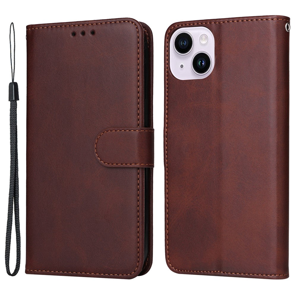For iPhone 15 Plus Wallet Phone Case Calf Texture Anti-Scratch PU Leather Smartphone Shell Flip Stand Cover