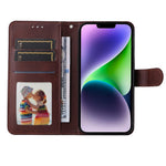 For iPhone 15 Plus Wallet Phone Case Calf Texture Anti-Scratch PU Leather Smartphone Shell Flip Stand Cover