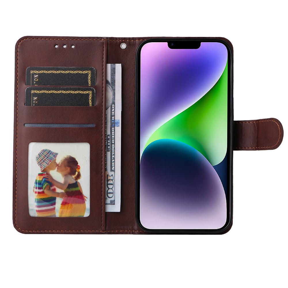 For iPhone 15 Plus Wallet Phone Case Calf Texture Anti-Scratch PU Leather Smartphone Shell Flip Stand Cover