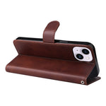 For iPhone 15 Plus Wallet Phone Case Calf Texture Anti-Scratch PU Leather Smartphone Shell Flip Stand Cover