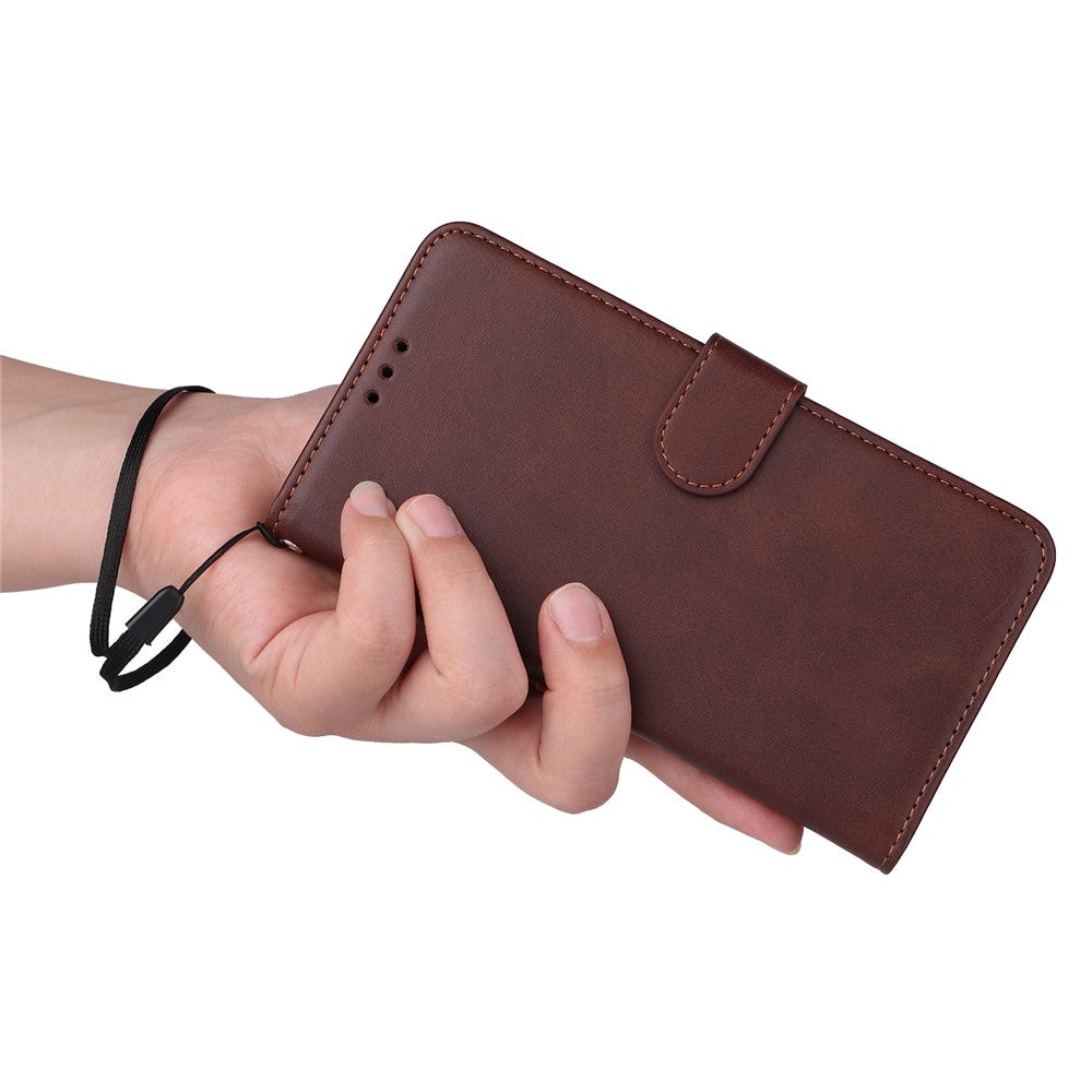 For iPhone 15 Plus Wallet Phone Case Calf Texture Anti-Scratch PU Leather Smartphone Shell Flip Stand Cover