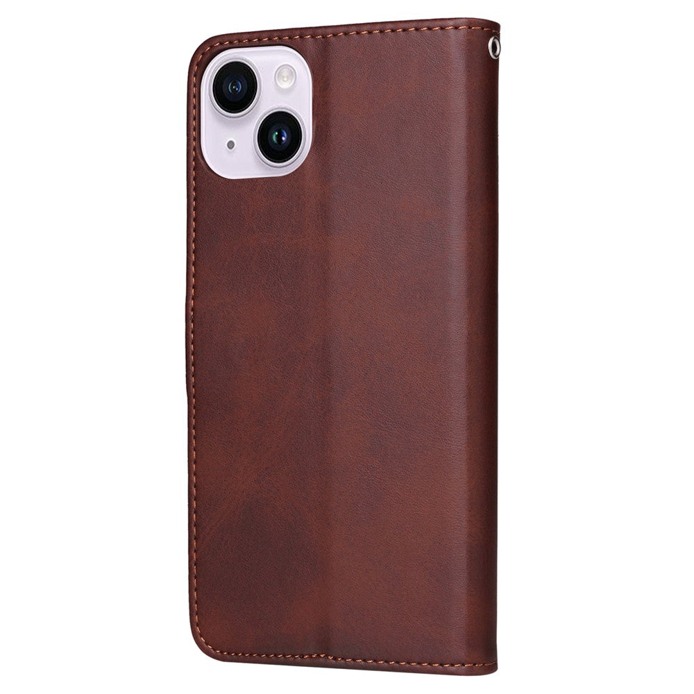 For iPhone 15 Plus Wallet Phone Case Calf Texture Anti-Scratch PU Leather Smartphone Shell Flip Stand Cover