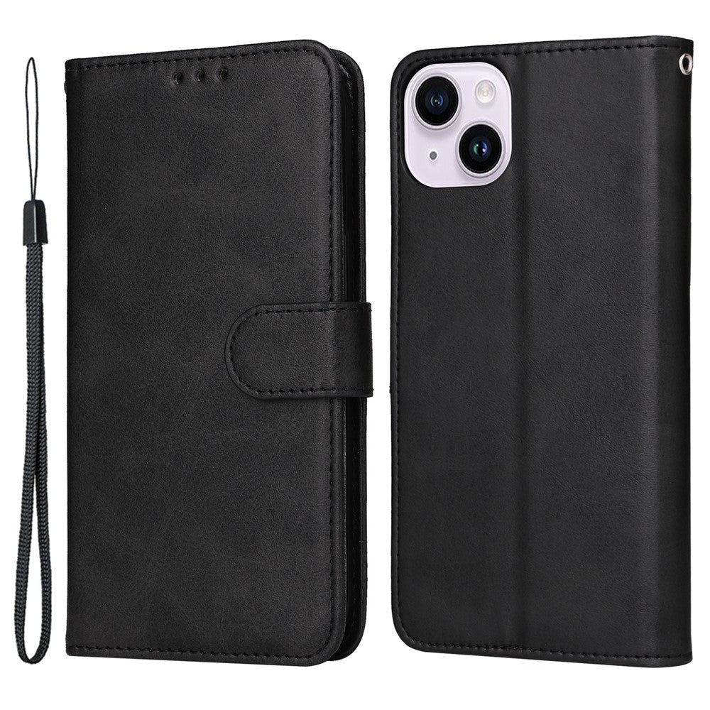 For iPhone 15 Plus Wallet Phone Case Calf Texture Anti-Scratch PU Leather Smartphone Shell Flip Stand Cover