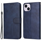 For iPhone 15 Plus Wallet Phone Case Calf Texture Anti-Scratch PU Leather Smartphone Shell Flip Stand Cover