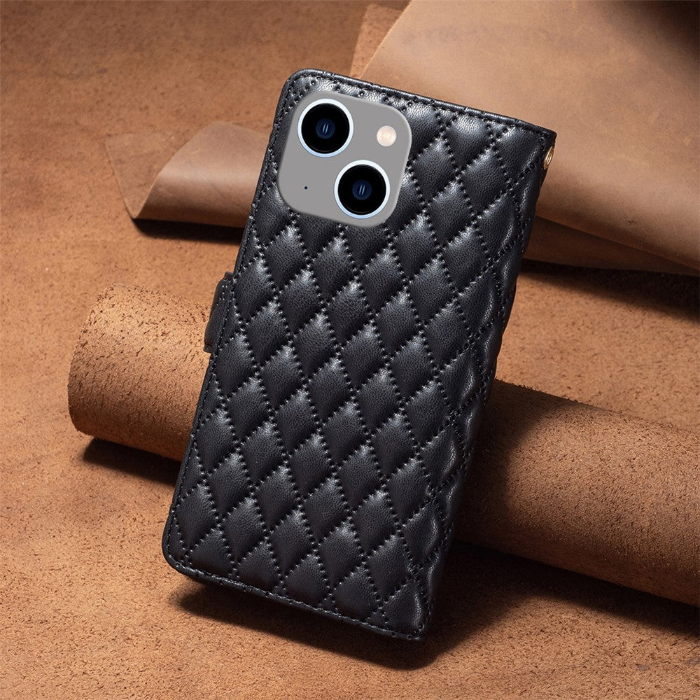 BINFEN COLOR BF Style-15 For iPhone 15 Wallet Phone Stand Shell Flip Case Zipper Pocket Leather Cover