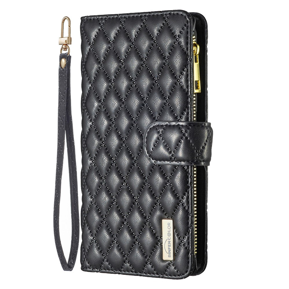 BINFEN COLOR BF Style-15 For iPhone 15 Wallet Phone Stand Shell Flip Case Zipper Pocket Leather Cover