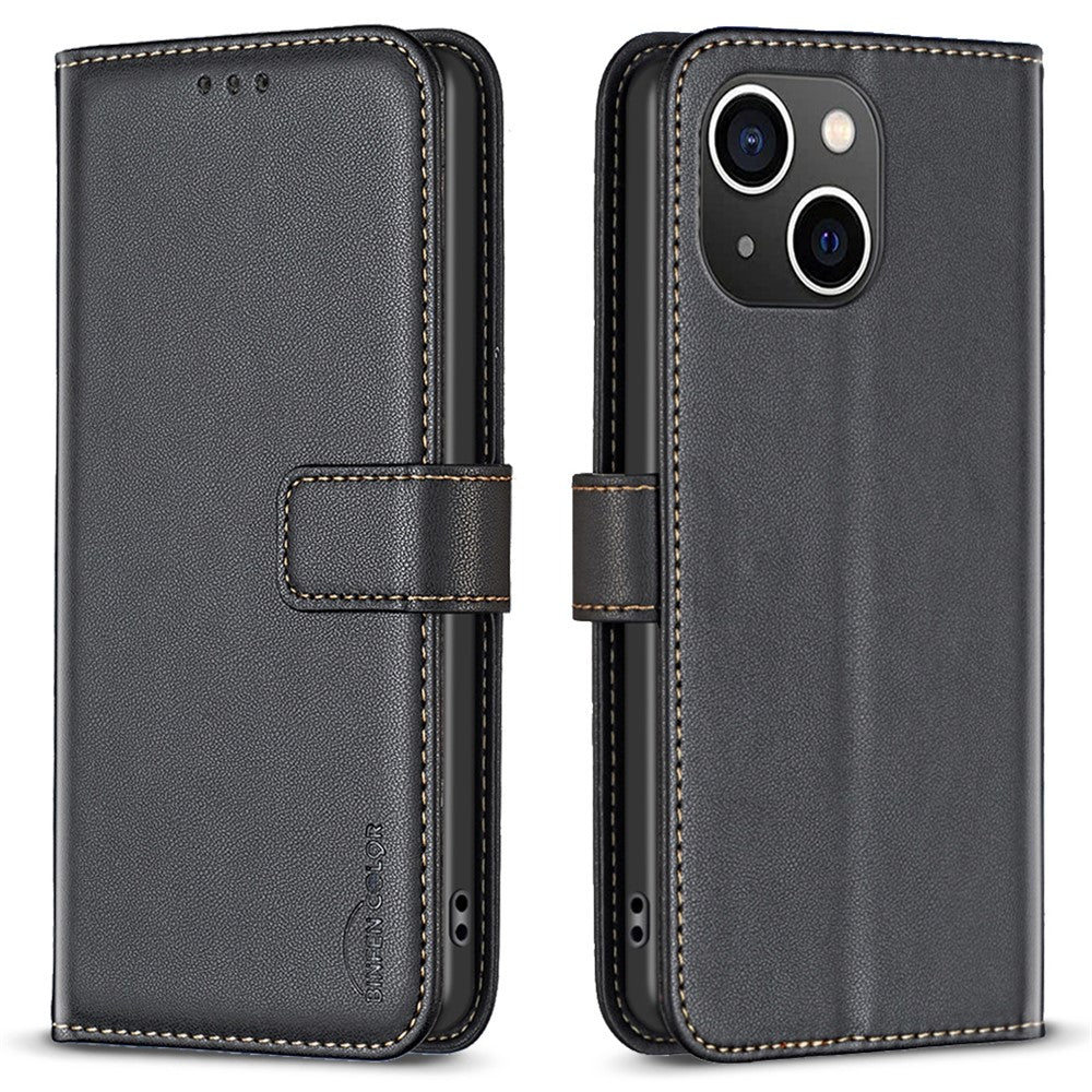 BINFEN COLOR BF17 For iPhone 15 Phone Cover Stand Design Wallet TPU+PU Leather Phone Case