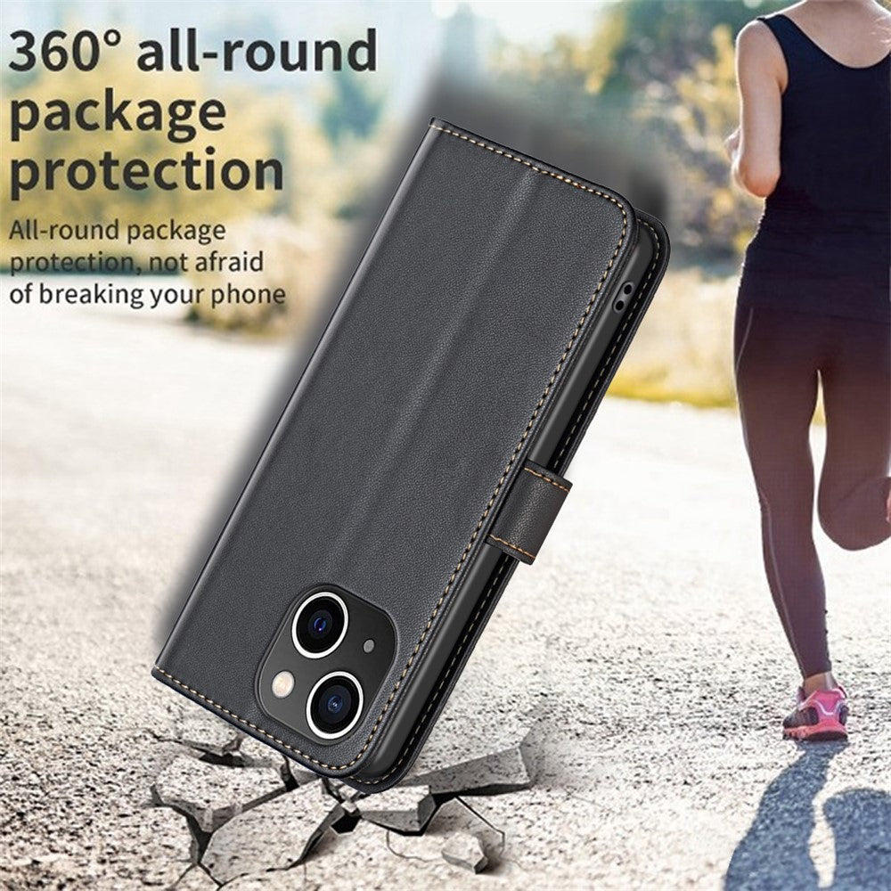 BINFEN COLOR BF17 For iPhone 15 Phone Cover Stand Design Wallet TPU+PU Leather Phone Case