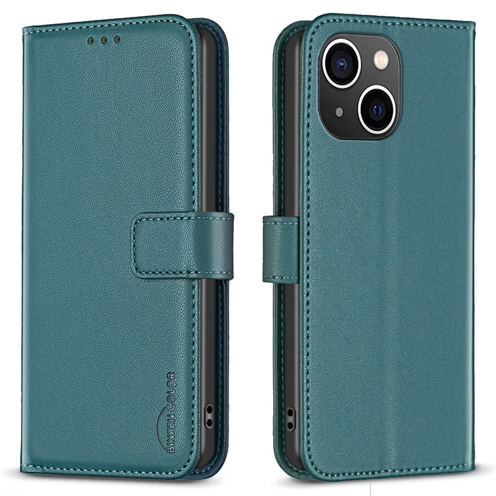 BINFEN COLOR BF17 For iPhone 15 Phone Cover Stand Design Wallet TPU+PU Leather Phone Case