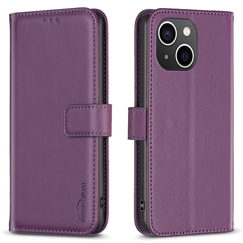 BINFEN COLOR BF17 For iPhone 15 Phone Cover Stand Design Wallet TPU+PU Leather Phone Case