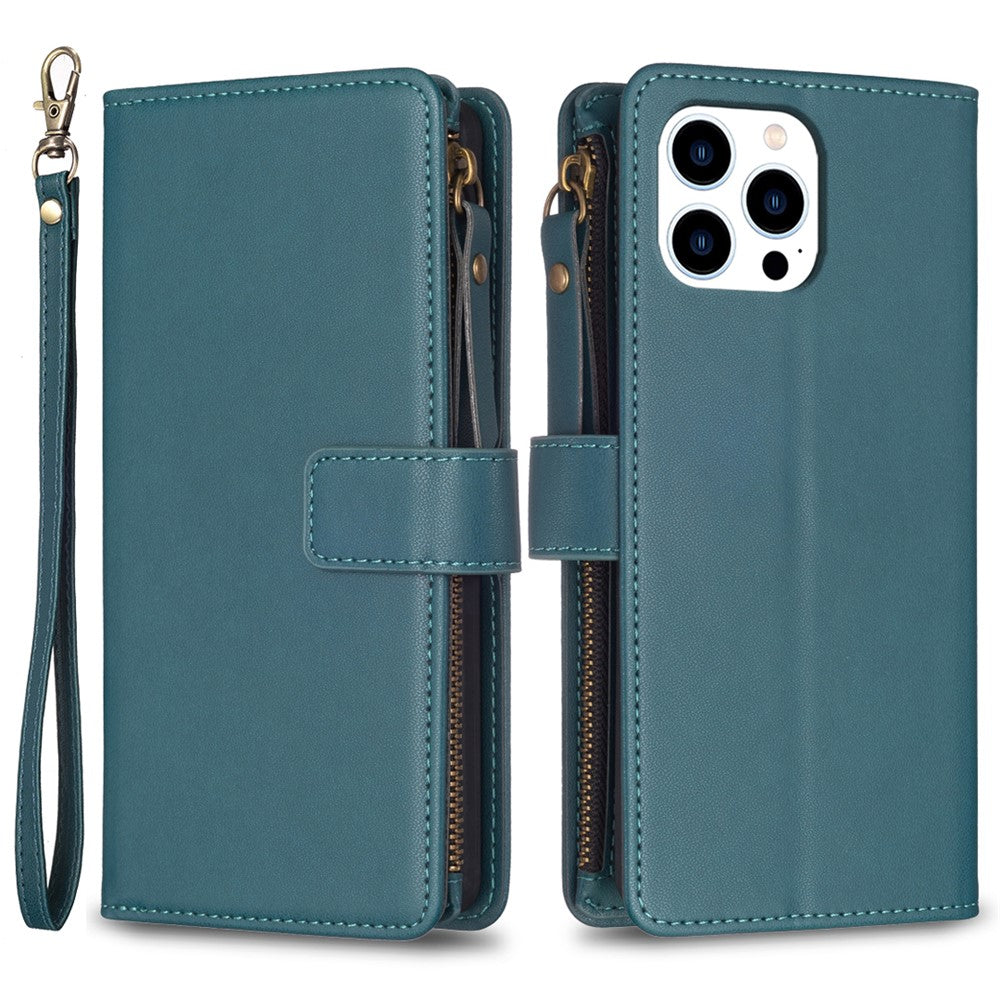 BF Style-19 For iPhone 15 Pro Zipper Pocket PU Leather Case Wallet Stand Phone Cover