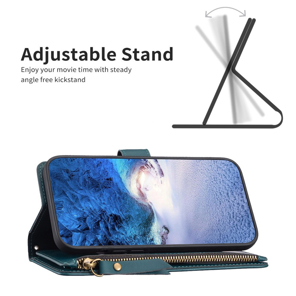 BF Style-19 For iPhone 15 Pro Zipper Pocket PU Leather Case Wallet Stand Phone Cover