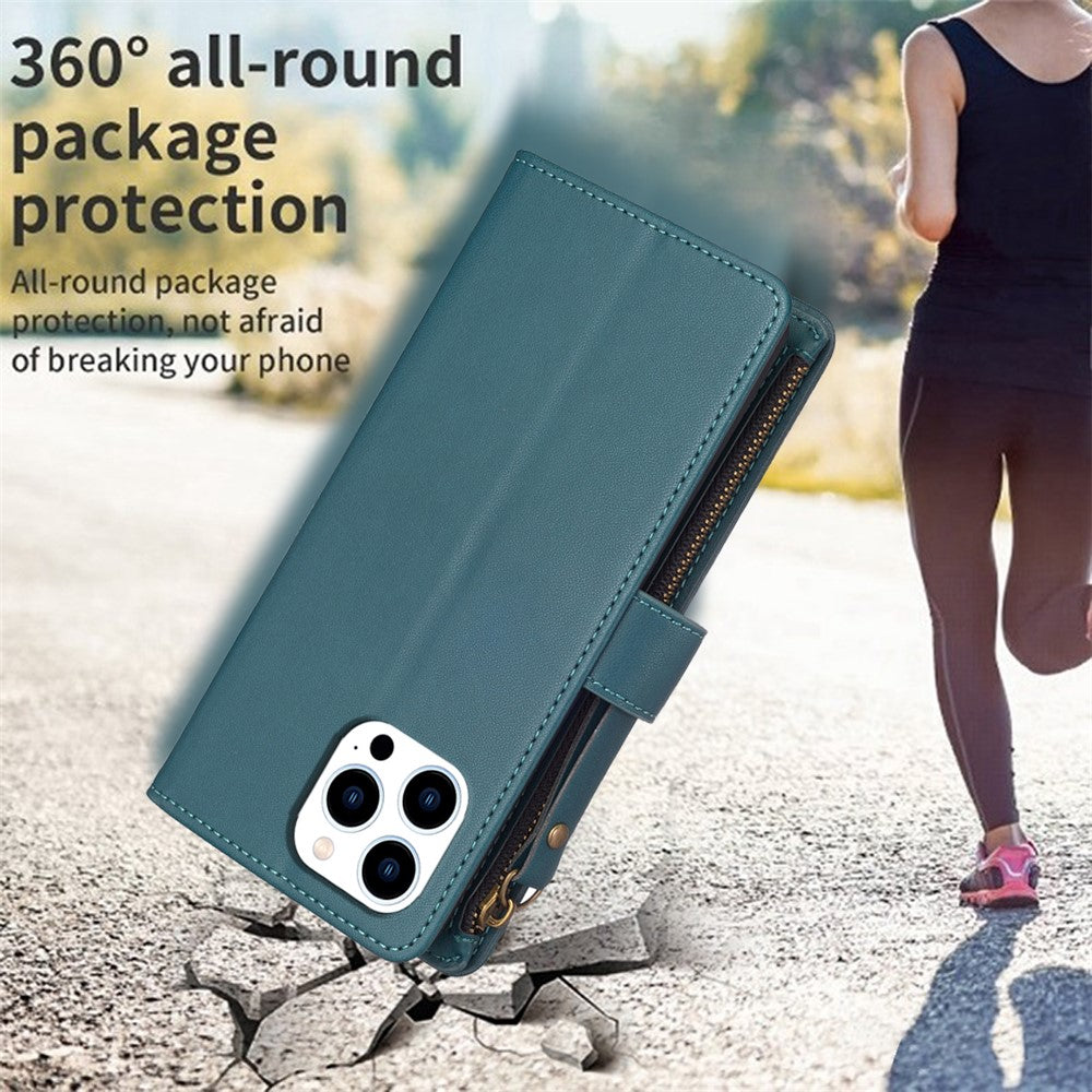 BF Style-19 For iPhone 15 Pro Zipper Pocket PU Leather Case Wallet Stand Phone Cover