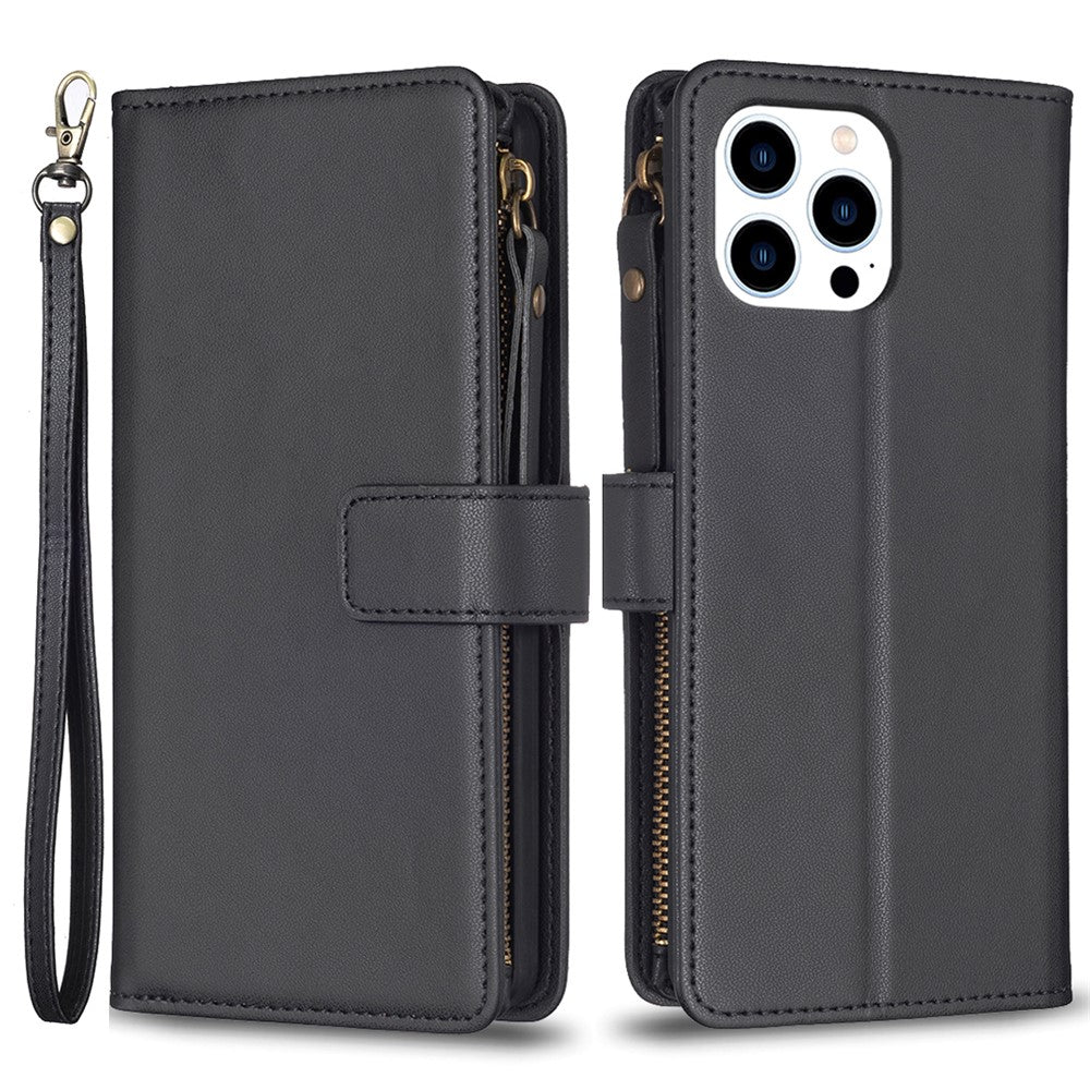 BF Style-19 For iPhone 15 Pro Zipper Pocket PU Leather Case Wallet Stand Phone Cover