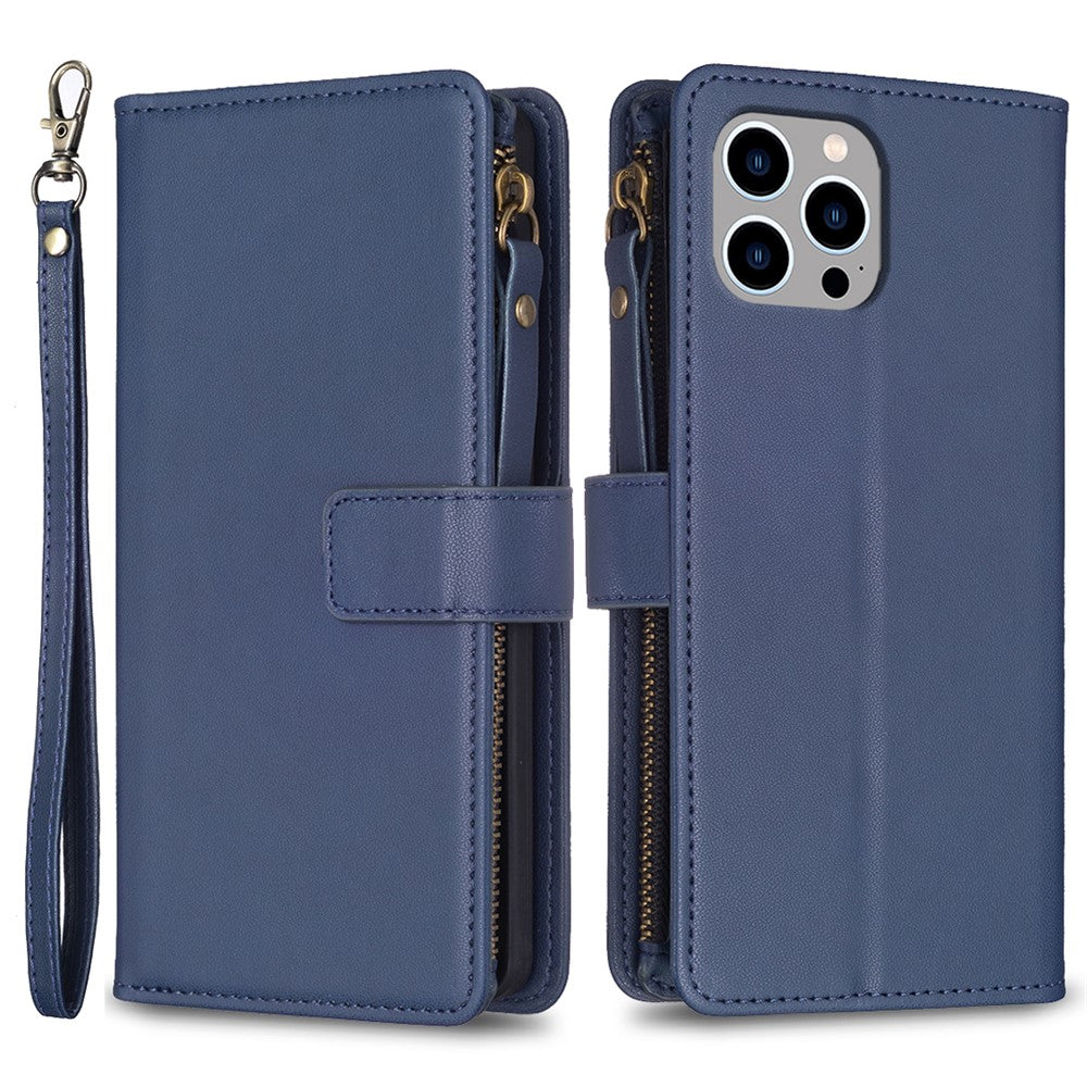 BF Style-19 Til iPhone 15 Pro Max PU læder telefoncover flip pung stativcover med lynlåslomme