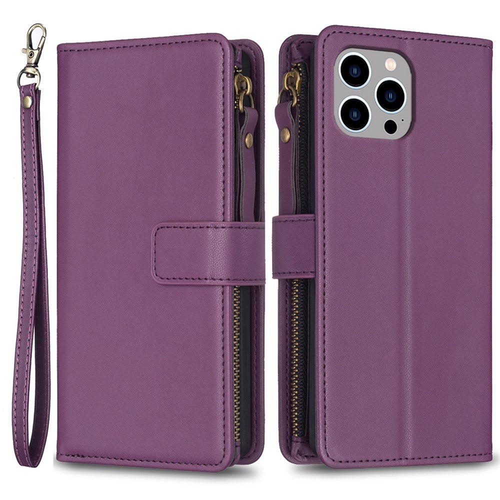 BF Style-19 Til iPhone 15 Pro Max PU læder telefoncover flip pung stativcover med lynlåslomme