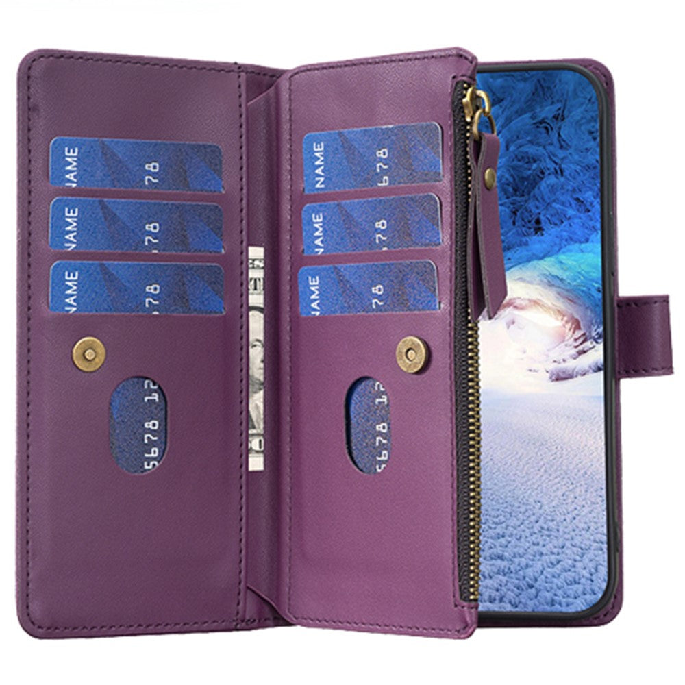 BF Style-19 Til iPhone 15 Pro Max PU læder telefoncover flip pung stativcover med lynlåslomme