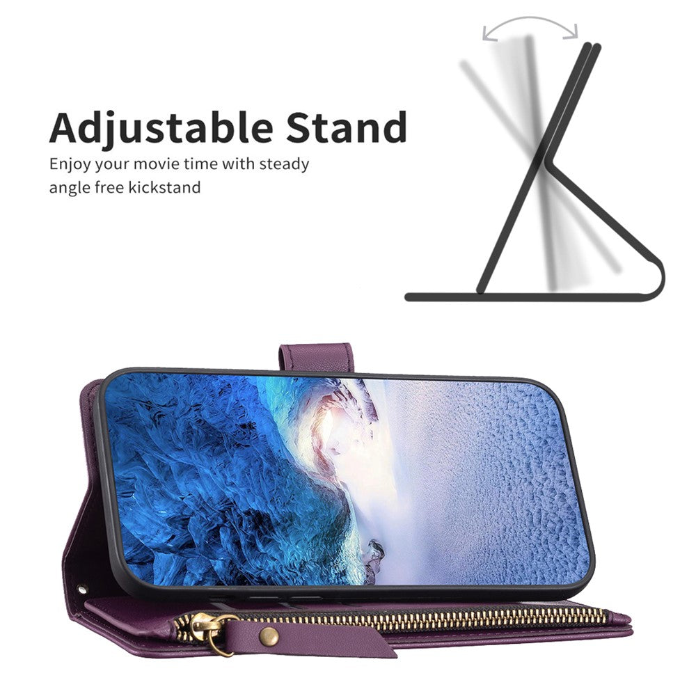 BF Style-19 Til iPhone 15 Pro Max PU læder telefoncover flip pung stativcover med lynlåslomme