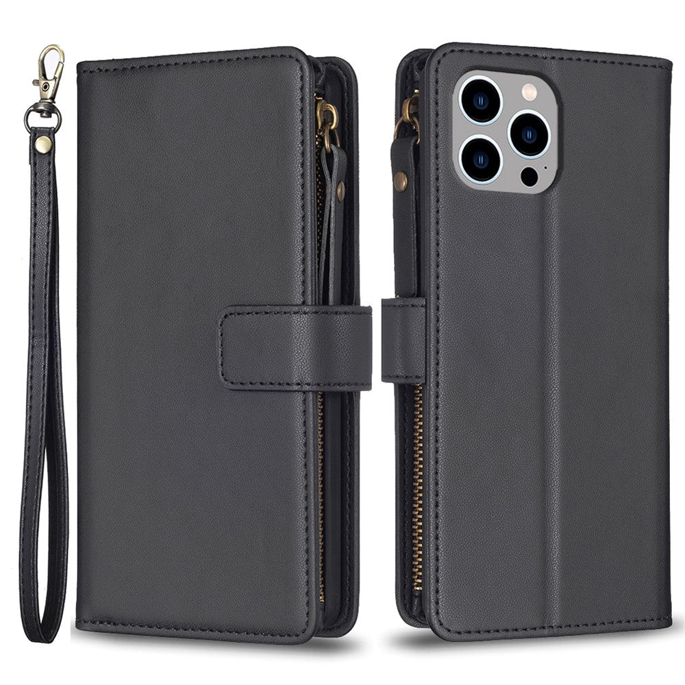 BF Style-19 Til iPhone 15 Pro Max PU læder telefoncover flip pung stativcover med lynlåslomme