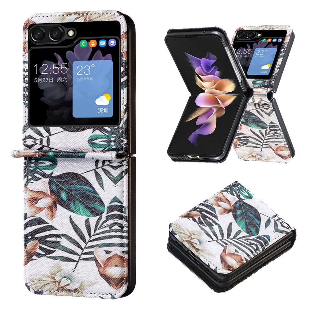 Til Samsung Galaxy Z Flip5 5G PU Læder+PC Telefoncover Mønstertryk Beskyttelsescover