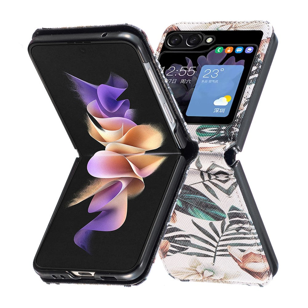 Til Samsung Galaxy Z Flip5 5G PU Læder+PC Telefoncover Mønstertryk Beskyttelsescover