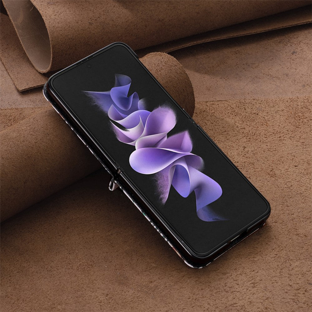 Til Samsung Galaxy Z Flip5 5G PU Læder+PC Telefoncover Mønstertryk Beskyttelsescover