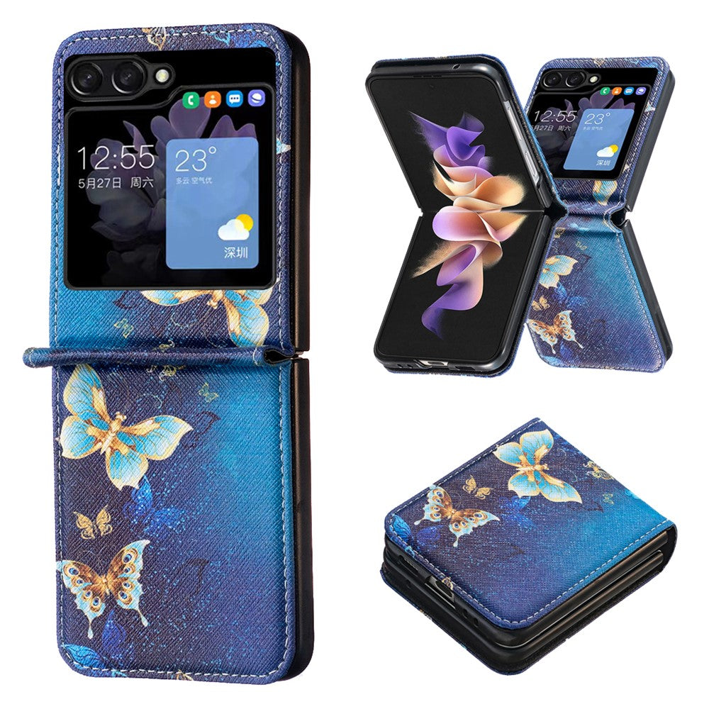 Til Samsung Galaxy Z Flip5 5G PU Læder+PC Telefoncover Mønstertryk Beskyttelsescover
