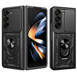 For Samsung Galaxy Z Fold5 5G Kickstand Phone Cover PC+TPU Case with Slide Lens Protector
