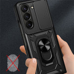 For Samsung Galaxy Z Fold5 5G Kickstand Phone Cover PC+TPU Case with Slide Lens Protector