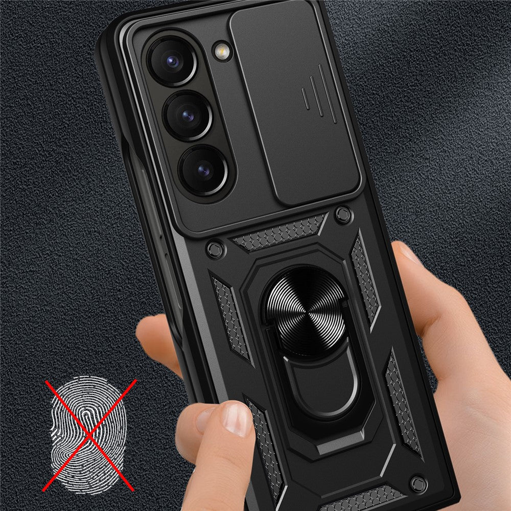 For Samsung Galaxy Z Fold5 5G Kickstand Phone Cover PC+TPU Case with Slide Lens Protector