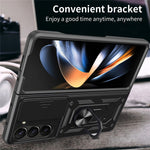 For Samsung Galaxy Z Fold5 5G Kickstand Phone Cover PC+TPU Case with Slide Lens Protector