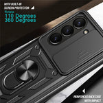 For Samsung Galaxy Z Fold5 5G Kickstand Phone Cover PC+TPU Case with Slide Lens Protector