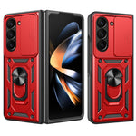 For Samsung Galaxy Z Fold5 5G Kickstand Phone Cover PC+TPU Case with Slide Lens Protector