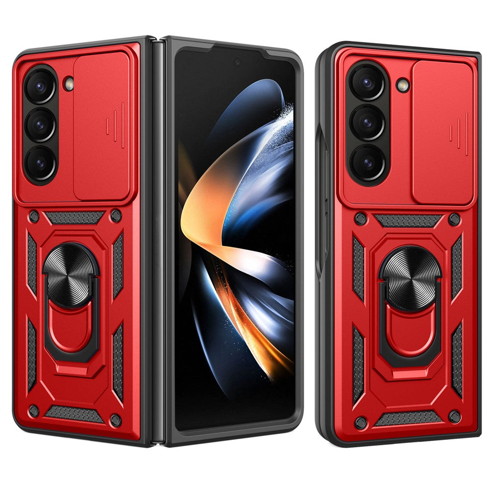 For Samsung Galaxy Z Fold5 5G Kickstand Phone Cover PC+TPU Case with Slide Lens Protector