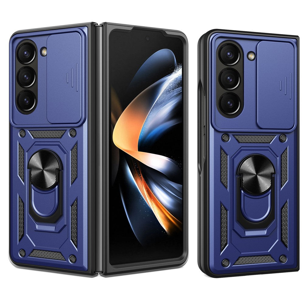 For Samsung Galaxy Z Fold5 5G Kickstand Phone Cover PC+TPU Case with Slide Lens Protector