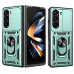For Samsung Galaxy Z Fold5 5G Kickstand Phone Cover PC+TPU Case with Slide Lens Protector