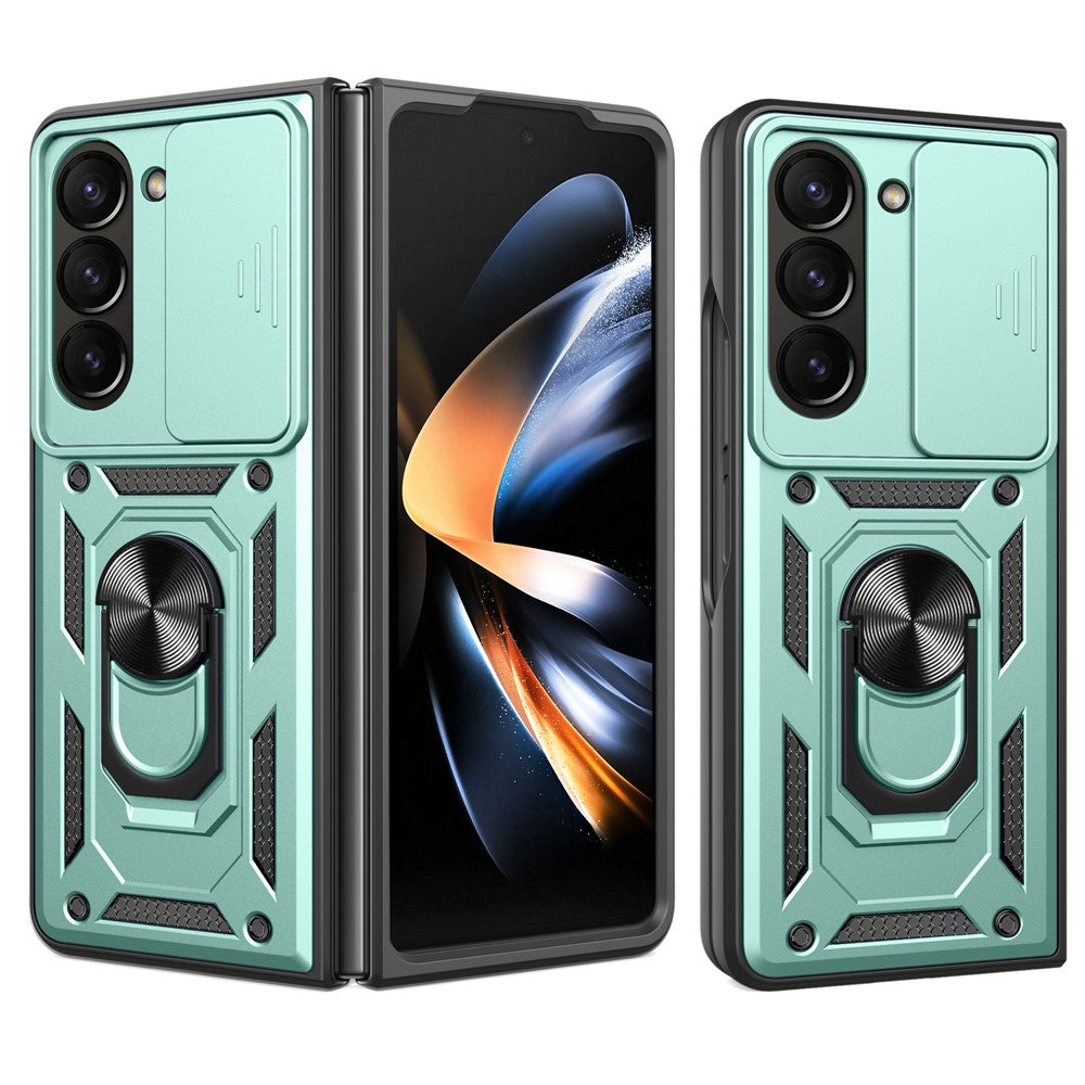 For Samsung Galaxy Z Fold5 5G Kickstand Phone Cover PC+TPU Case with Slide Lens Protector