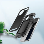 PC + TPU Phone Cover for iPhone 15 , Sliding Card Holder Anti-scratch Back Case