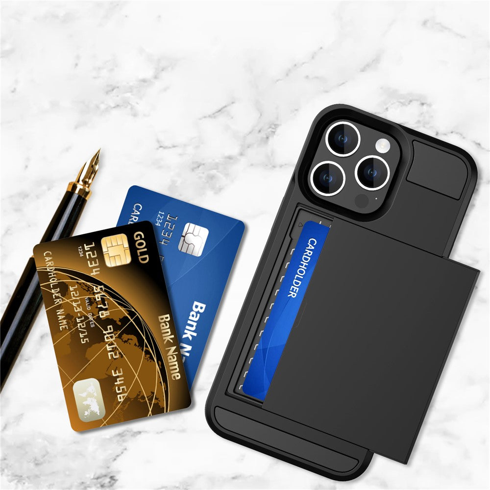 Til iPhone 15 Pro Skydbart Kortholder Cover Anti-fald PC+TPU Telefoncover