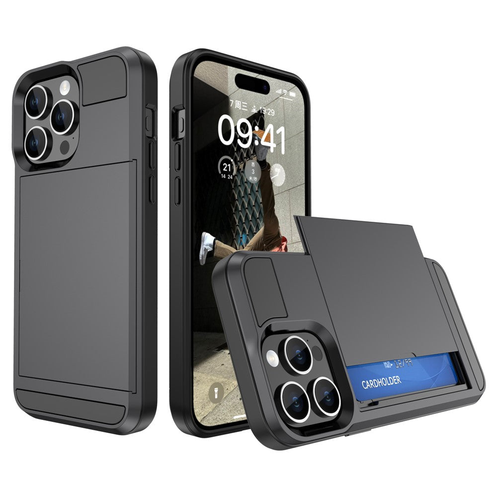 Til iPhone 15 Pro Skydbart Kortholder Cover Anti-fald PC+TPU Telefoncover