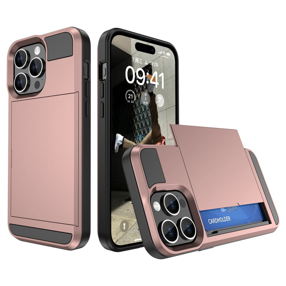 Til iPhone 15 Pro Skydbart Kortholder Cover Anti-fald PC+TPU Telefoncover