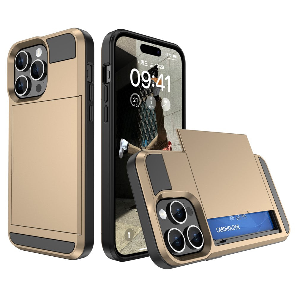 Til iPhone 15 Pro Skydbart Kortholder Cover Anti-fald PC+TPU Telefoncover
