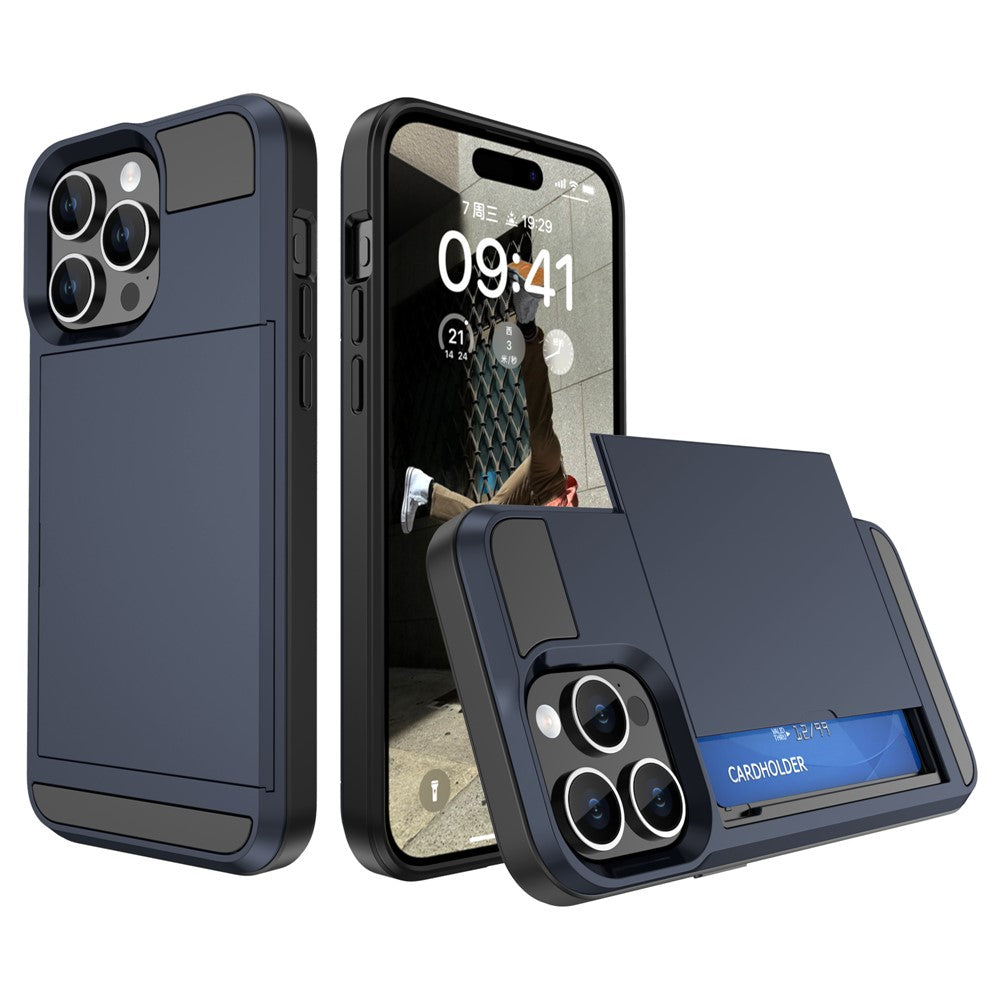 Til iPhone 15 Pro Skydbart Kortholder Cover Anti-fald PC+TPU Telefoncover