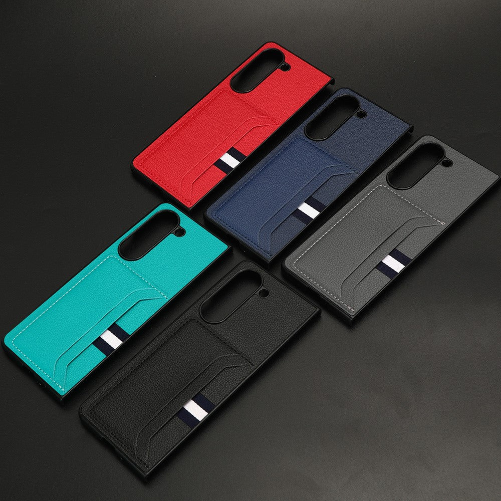 For Samsung Galaxy Z Fold5 5G PU Leather+PC Phone Case Litchi Texture Shockproof Card Slot Cover