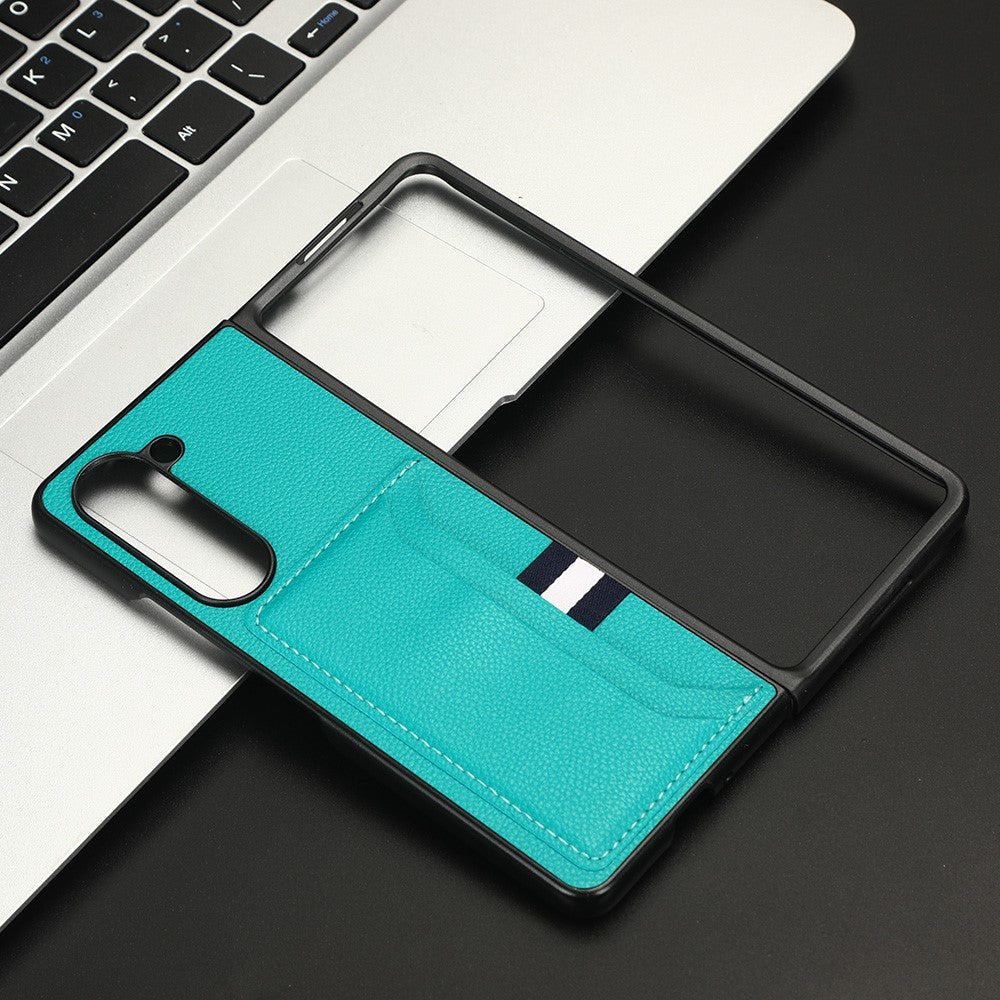 For Samsung Galaxy Z Fold5 5G PU Leather+PC Phone Case Litchi Texture Shockproof Card Slot Cover