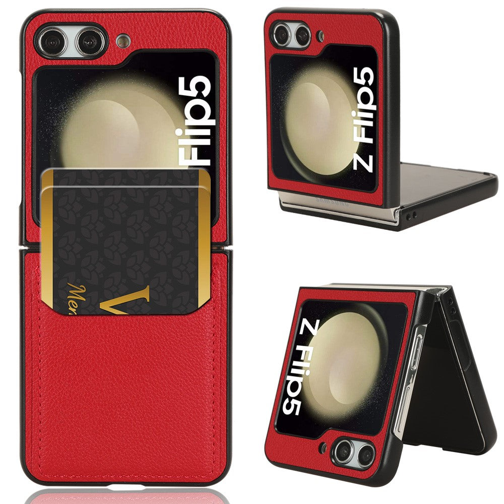For Samsung Galaxy Z Flip5 5G PU Leather+PC Back Cover Ultra Thin Lychee Texture Card Slot Phone Case