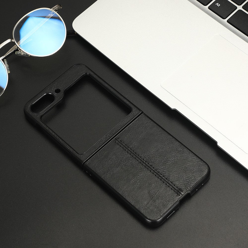For Samsung Galaxy Z Flip5 5G PU Leather + Hard PC Phone Case Stitching Lines Shockproof Cover